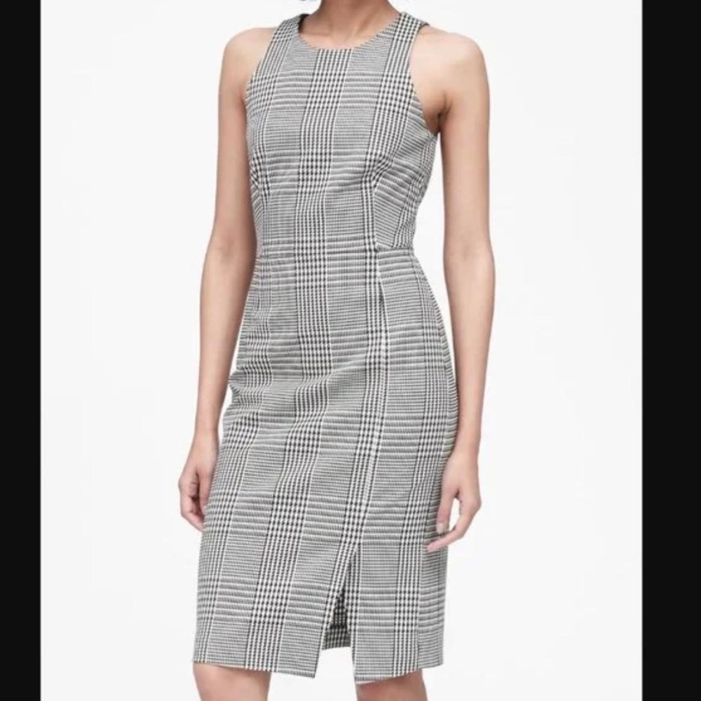 Banana Republic Black and White Plaid Midi Sheath Dress